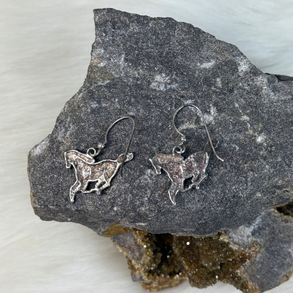 Sterling Silver Running Horse Dangle & Drop Earrings - Picture 2 of 7